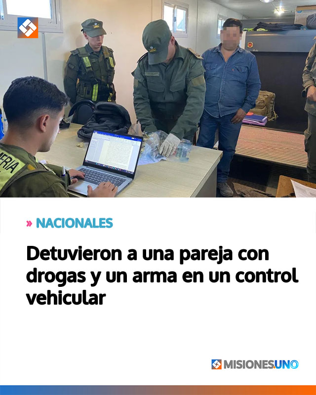 Detuvieron a una pareja con drogas y un arma en un control vehicular
