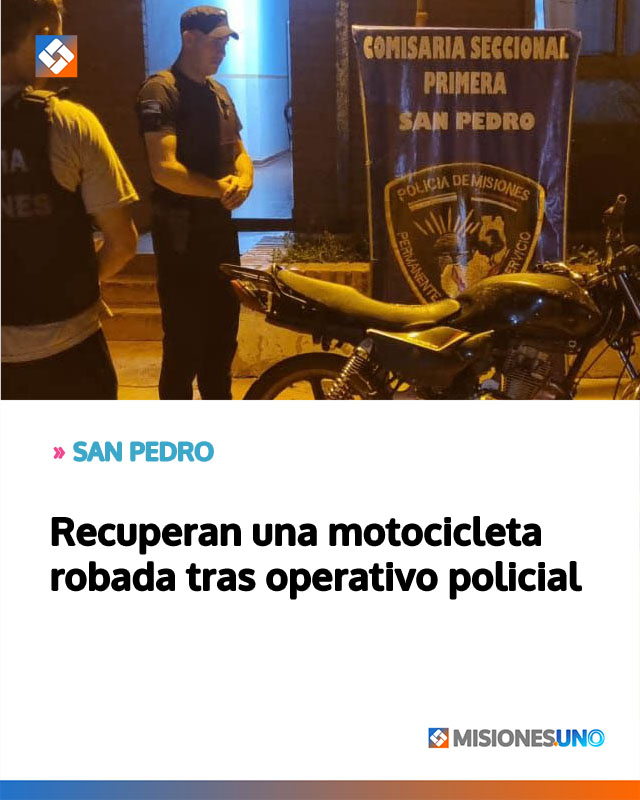 Recuperan una motocicleta robada tras operativo policial