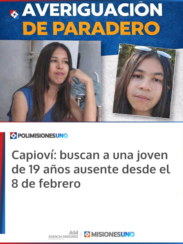 Capioví: buscan a una joven de 19 años ausente desde el 8 de febrero