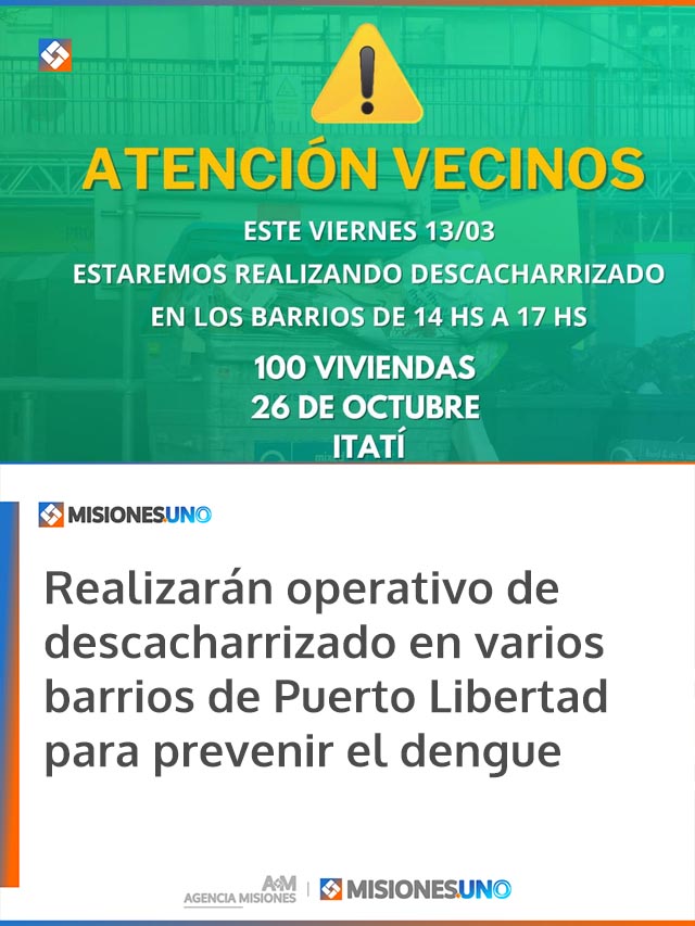 Realizarán operativo de descacharrizado en varios barrios de Puerto Libertad para prevenir el dengue