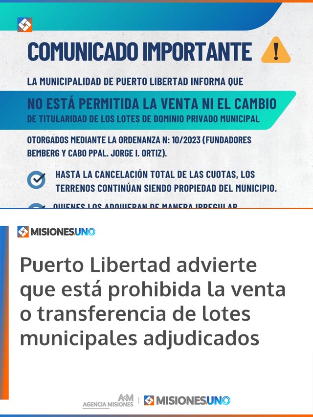 Puerto Libertad advierte que está prohibida la venta o transferencia de lotes municipales adjudicados
